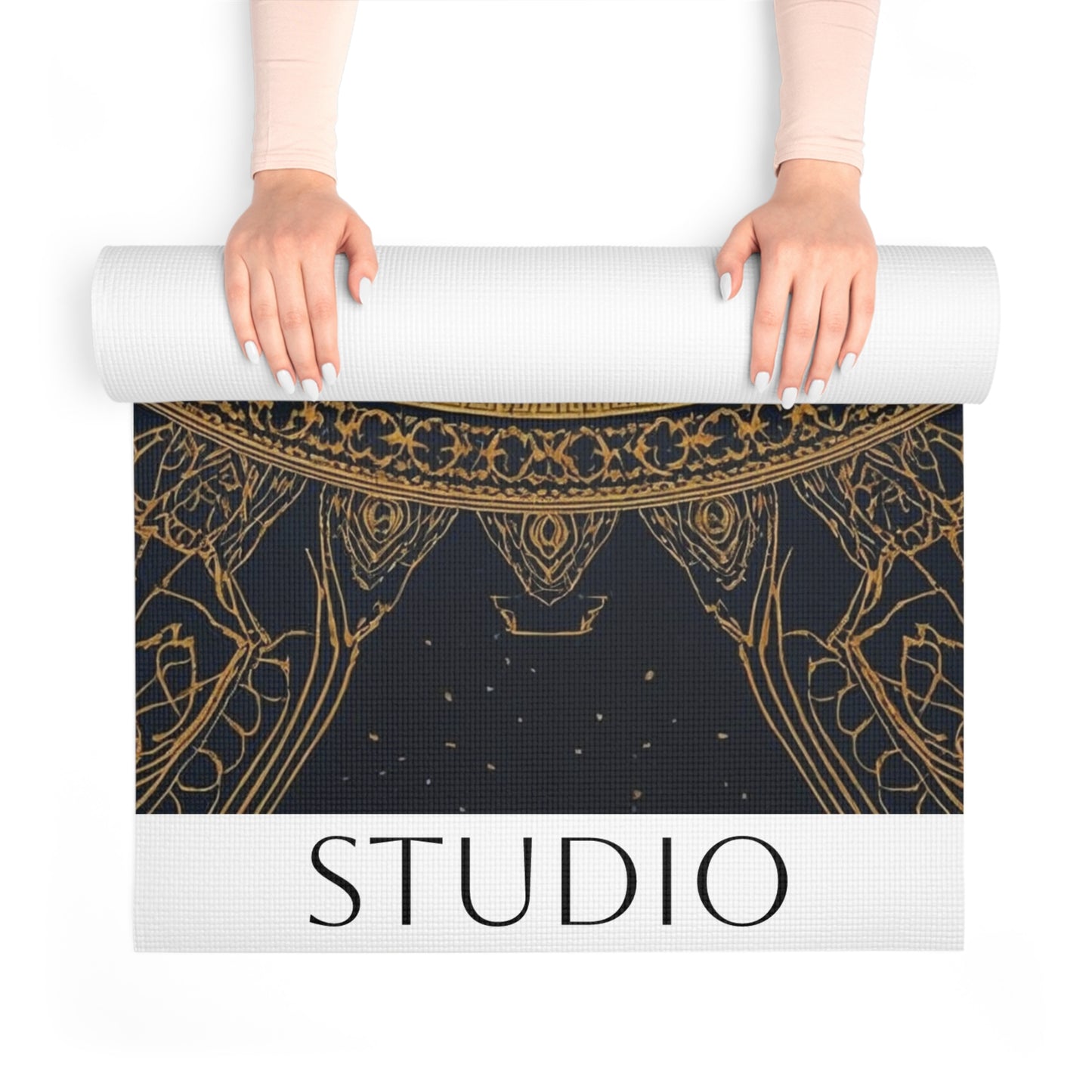 Navy Blue and Gold Mandala Sacred geometry design. Personalized Yoga Mat. Gift for Yoga Lovers, Fitness Enthusiasts, Exercise mat.