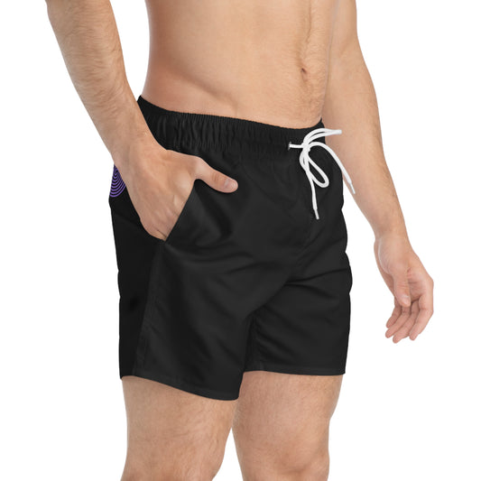 Basic Black / Purple Spiral Men's Swim/Gym Shorts. Skater / Surf Gear.