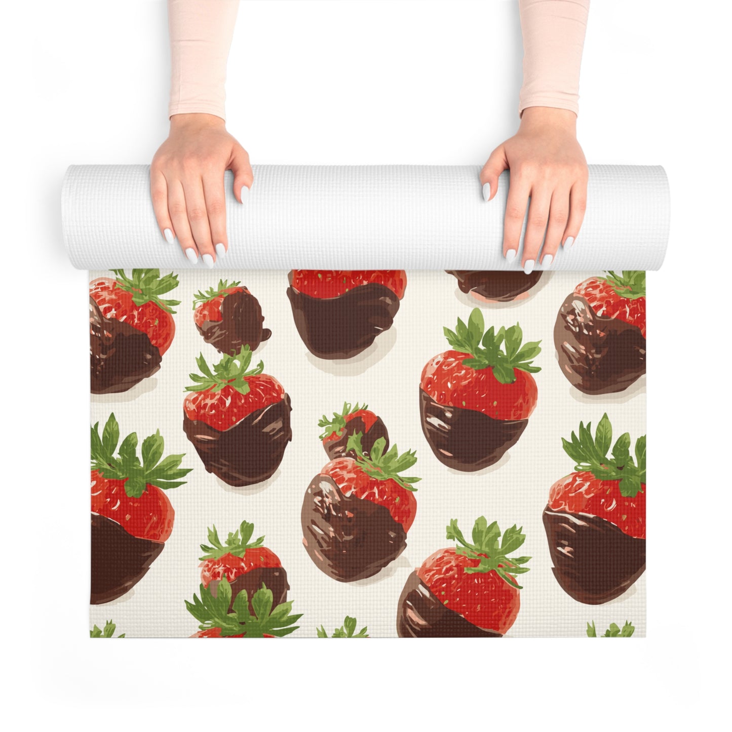 Yoga Mat with Strawberries and Chocolate Design. Gift for Yoga Lovers, Fitness Enthusiasts, Exercise mat. Mindfulness Practices. Yoga Studio. Fun gift for teens!