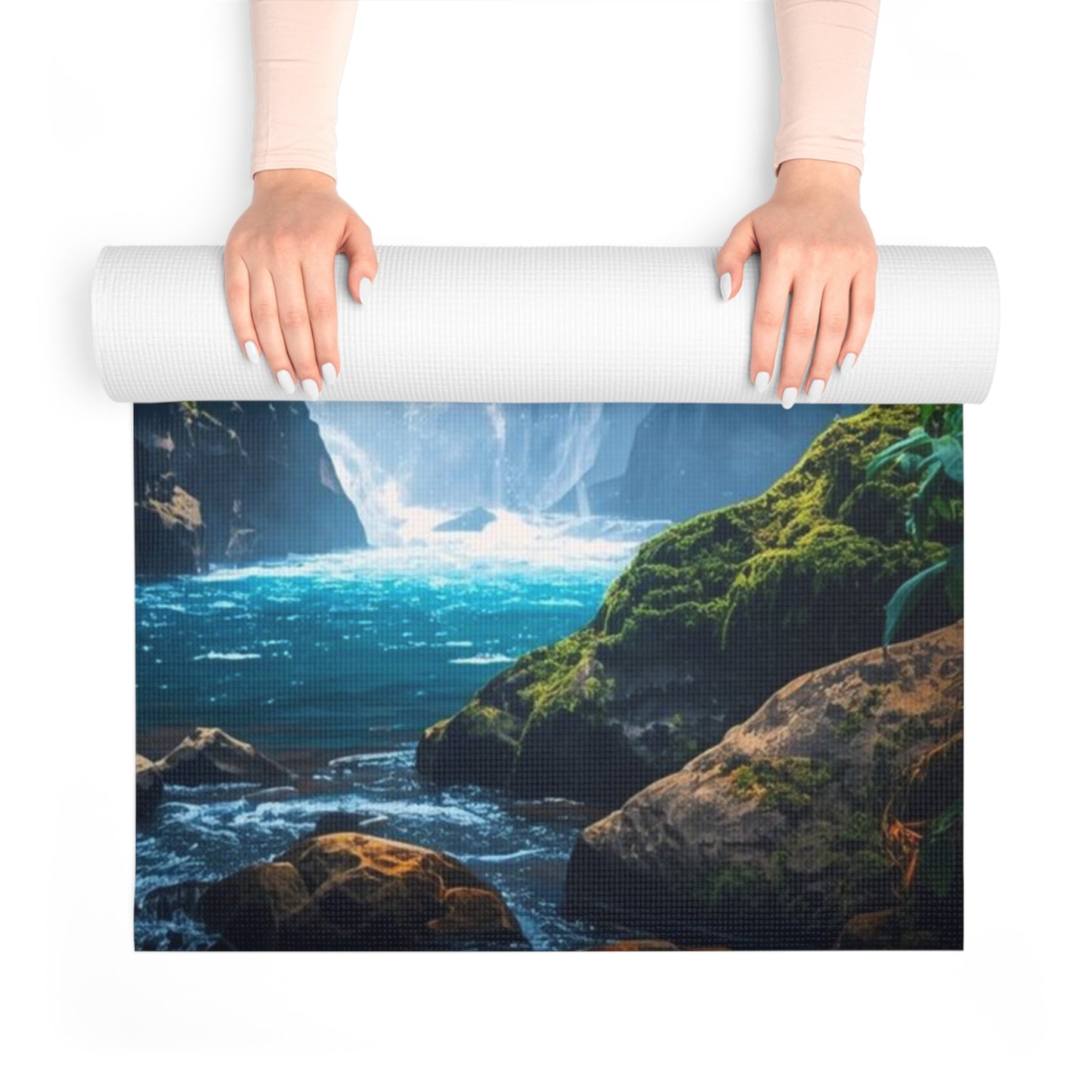 Luxury Yoga Mat with Rainbow Waterfall. Gift for Yoga Lovers, Fitness, Exercise mat. Mindfulness Practices. Yoga Studio.