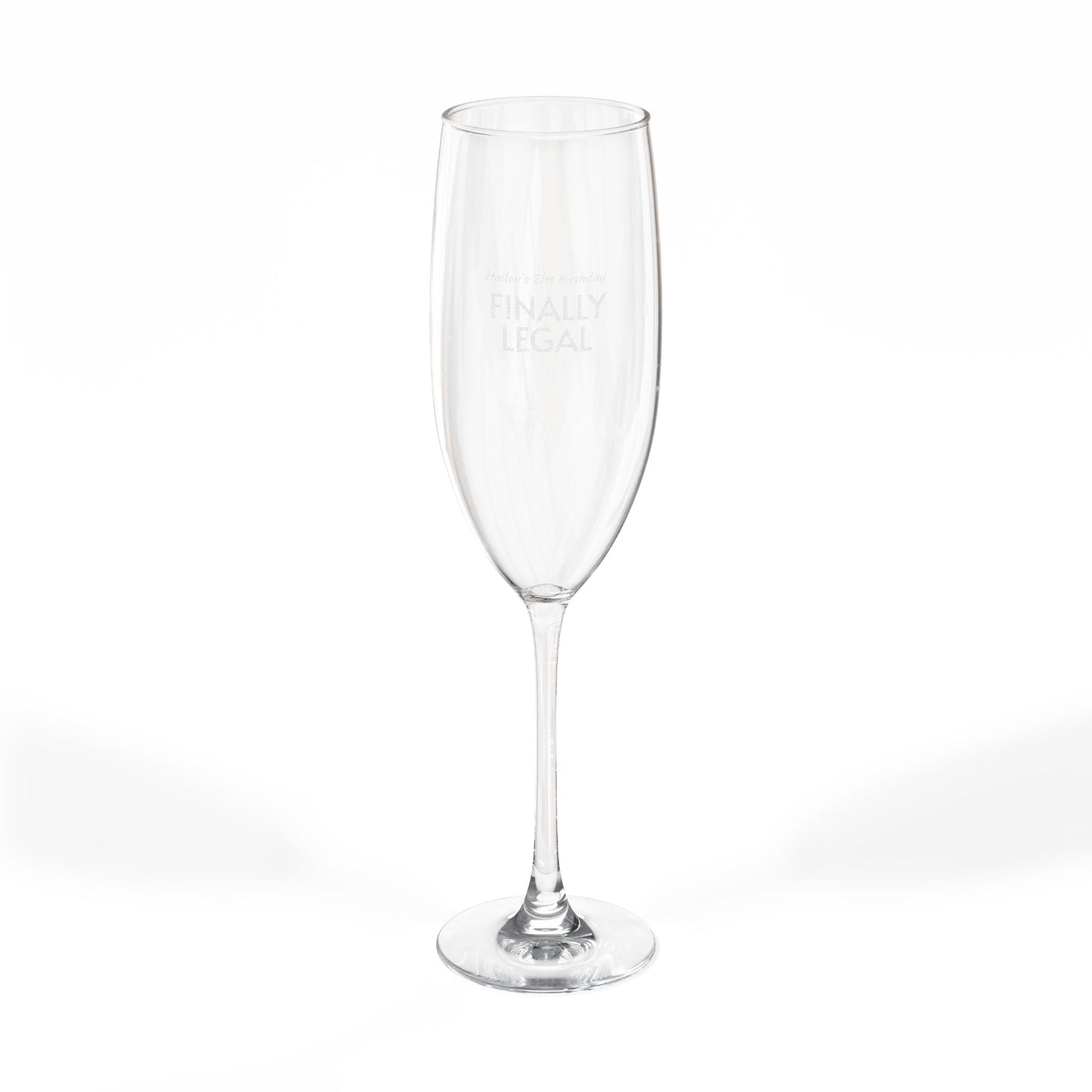 "FINALLY LEGAL" Personalized and Engraved Champagne Flute 8oz — Celebration Glass.