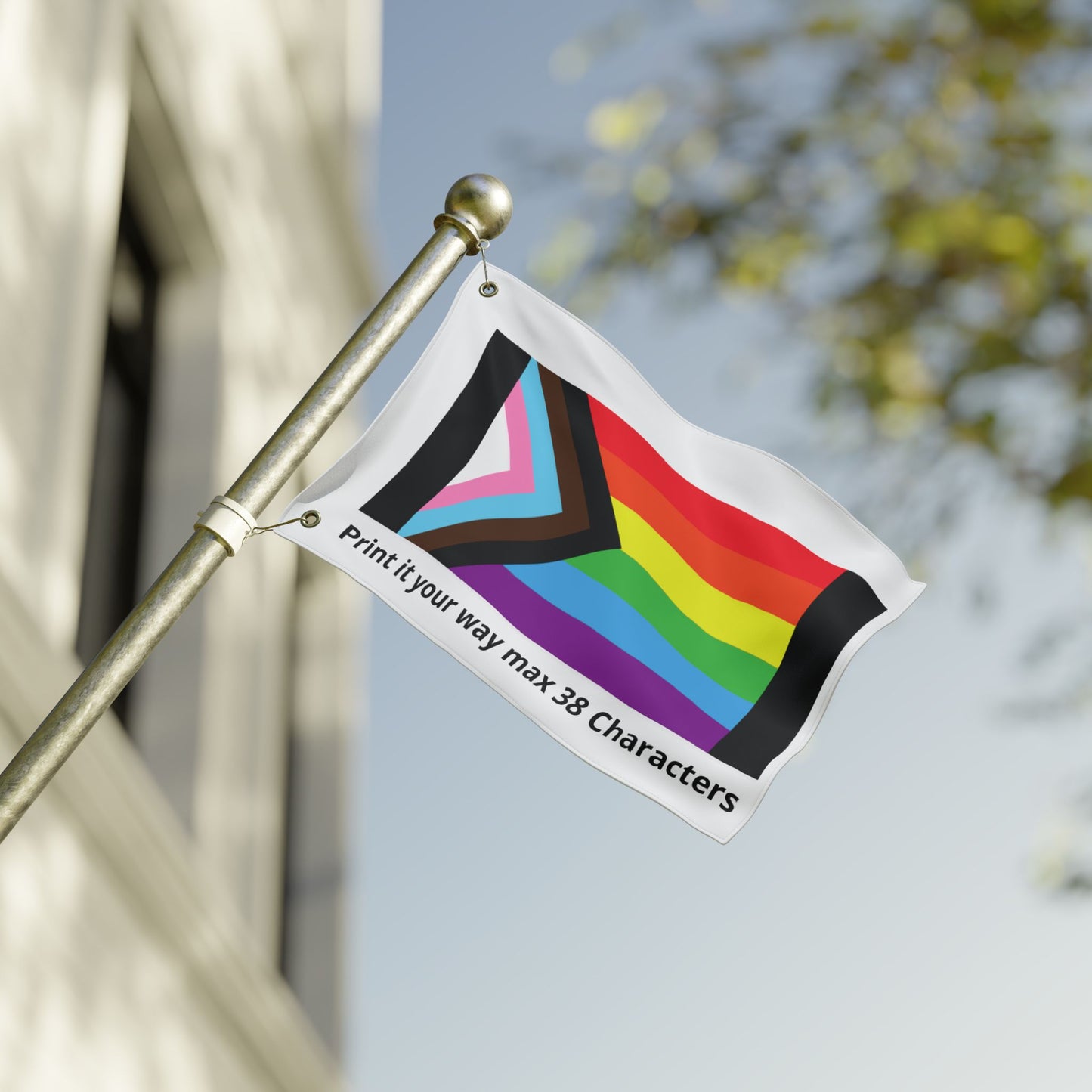 ADD YOUR OWN FLAG! Double-Sided Flag. Fully Personalizable / Customizable. Use your own Image and 38 Characters.