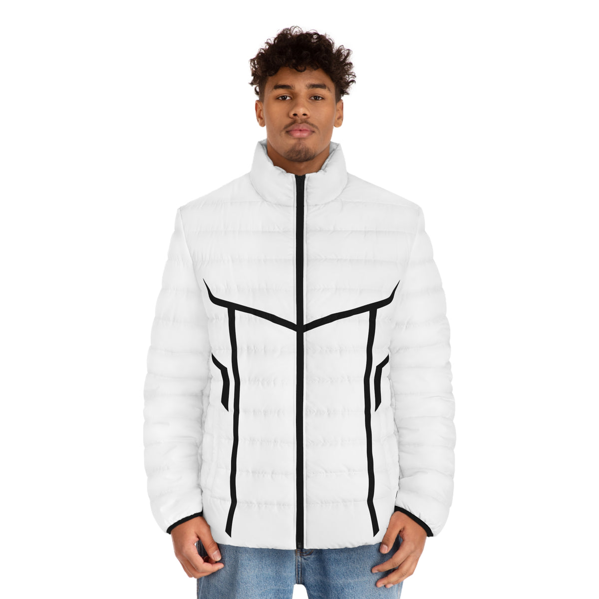 Men's Puffer Jacket — Minimal Black and White Winter Coat