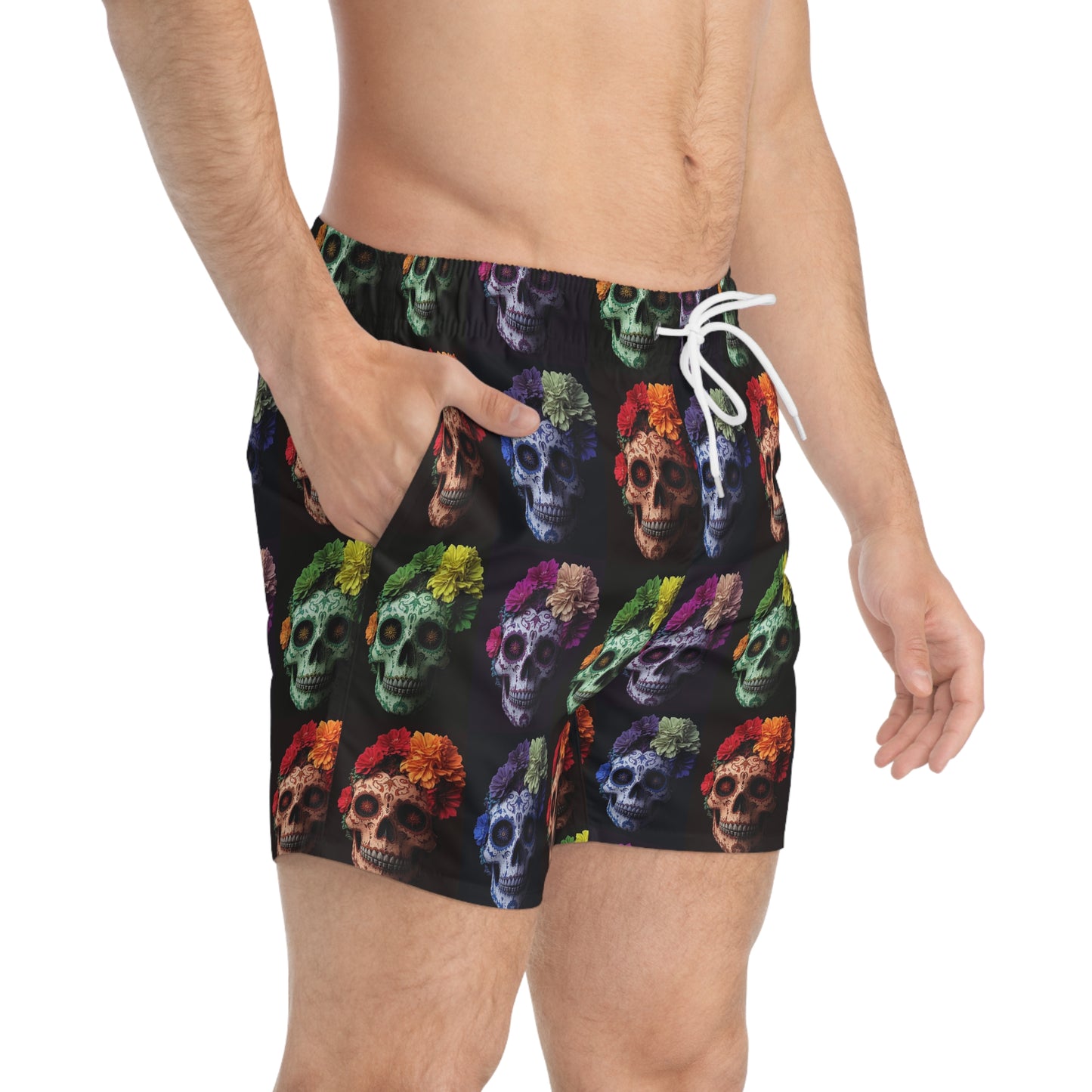 Color Skull Design Men's Swim Trunks Shorts. Skater Surf Gear