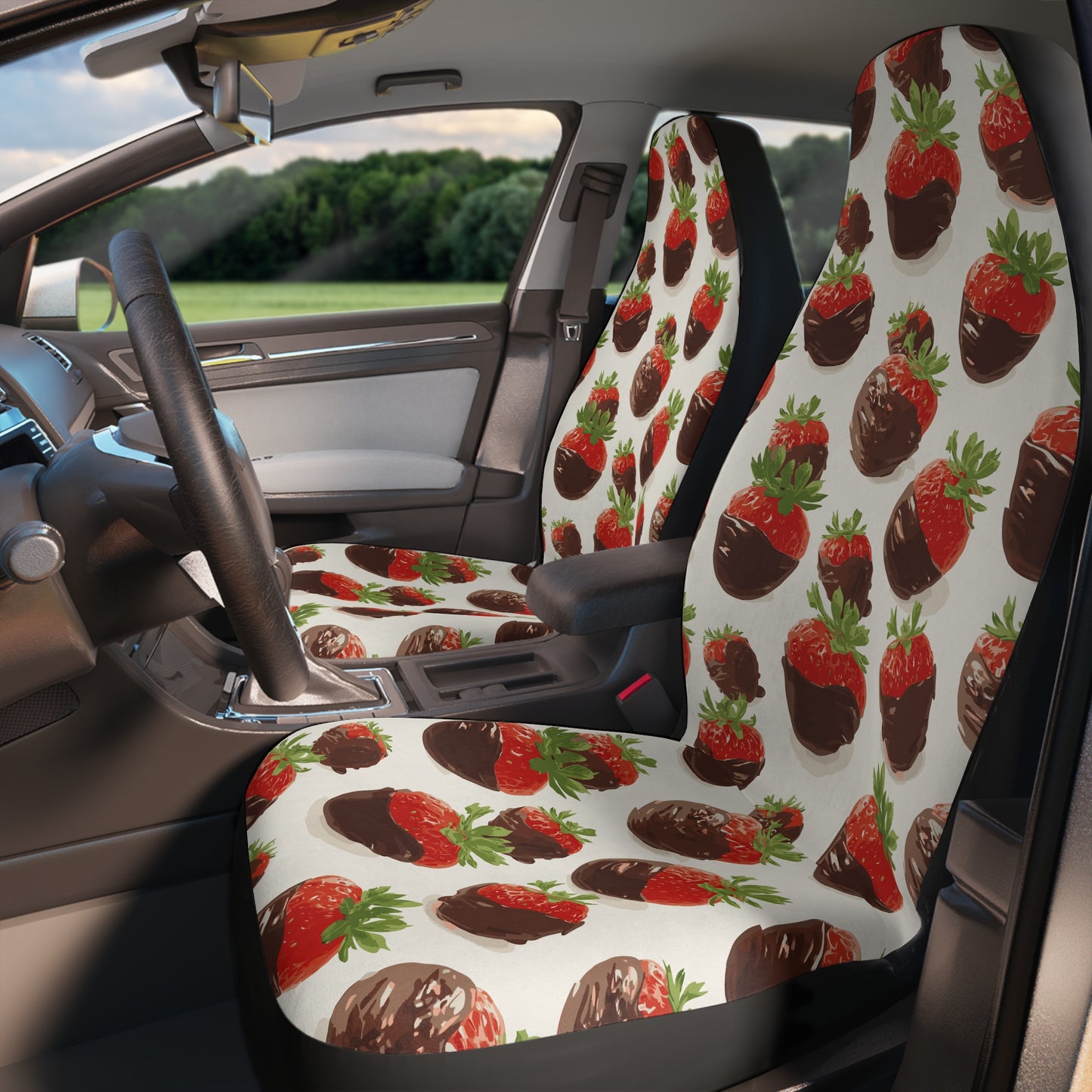 Strawberries and Chocolate Design Car Seat Covers, Cute Auto Accessories, Car Decor, Gift for Her, Floral Design, Personalized Car Interior