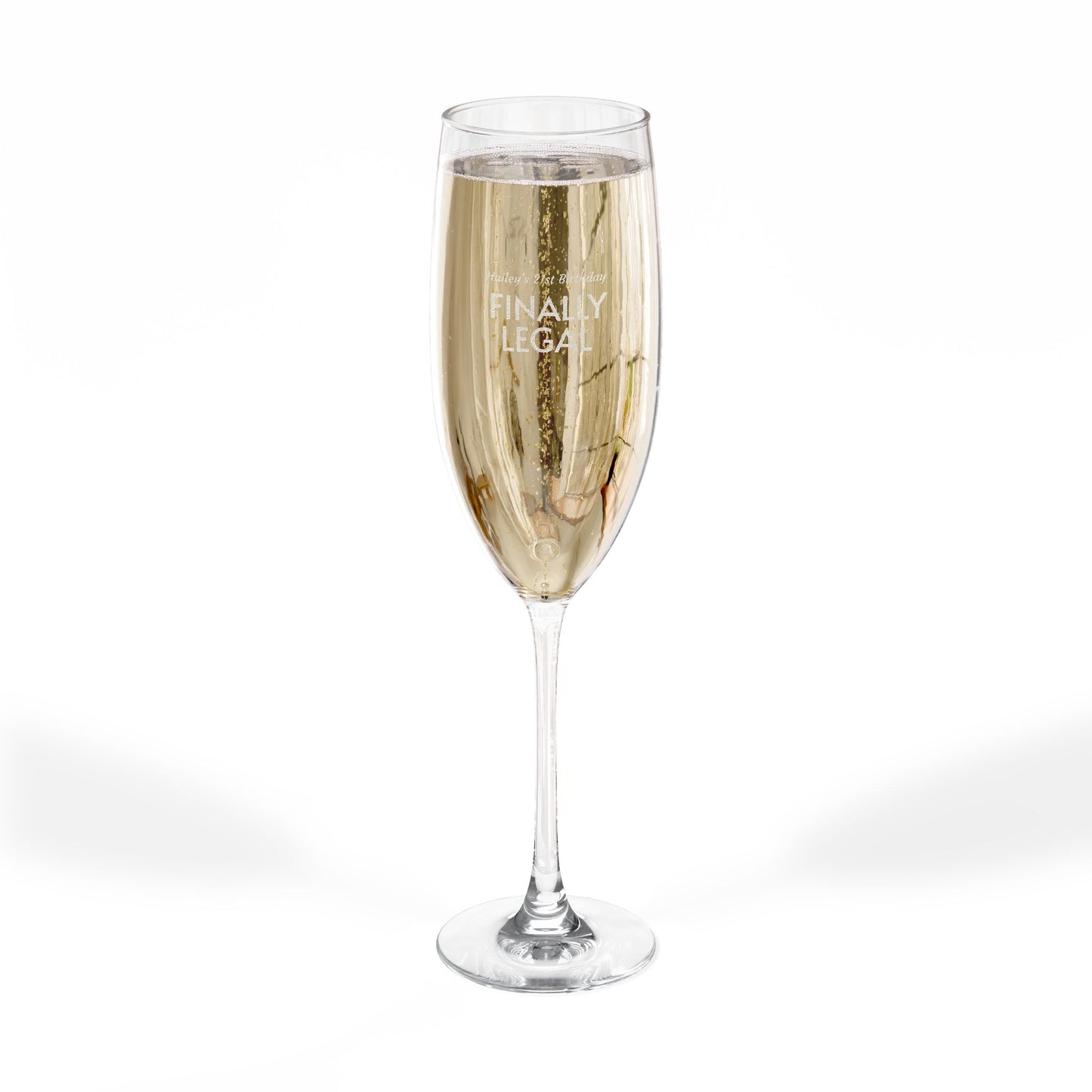 "FINALLY LEGAL" Personalized and Engraved Champagne Flute 8oz — Celebration Glass.