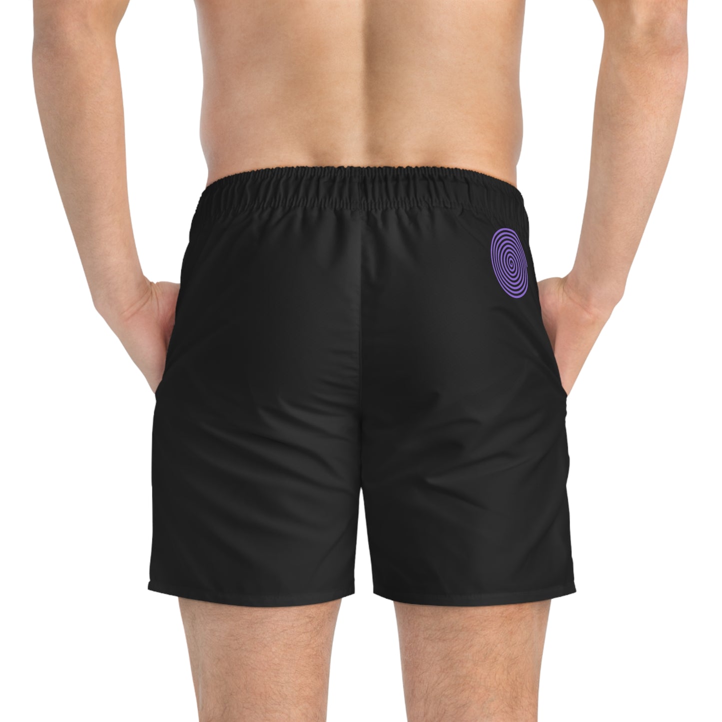 Basic Black / Purple Spiral Men's Swim/Gym Shorts. Skater / Surf Gear.
