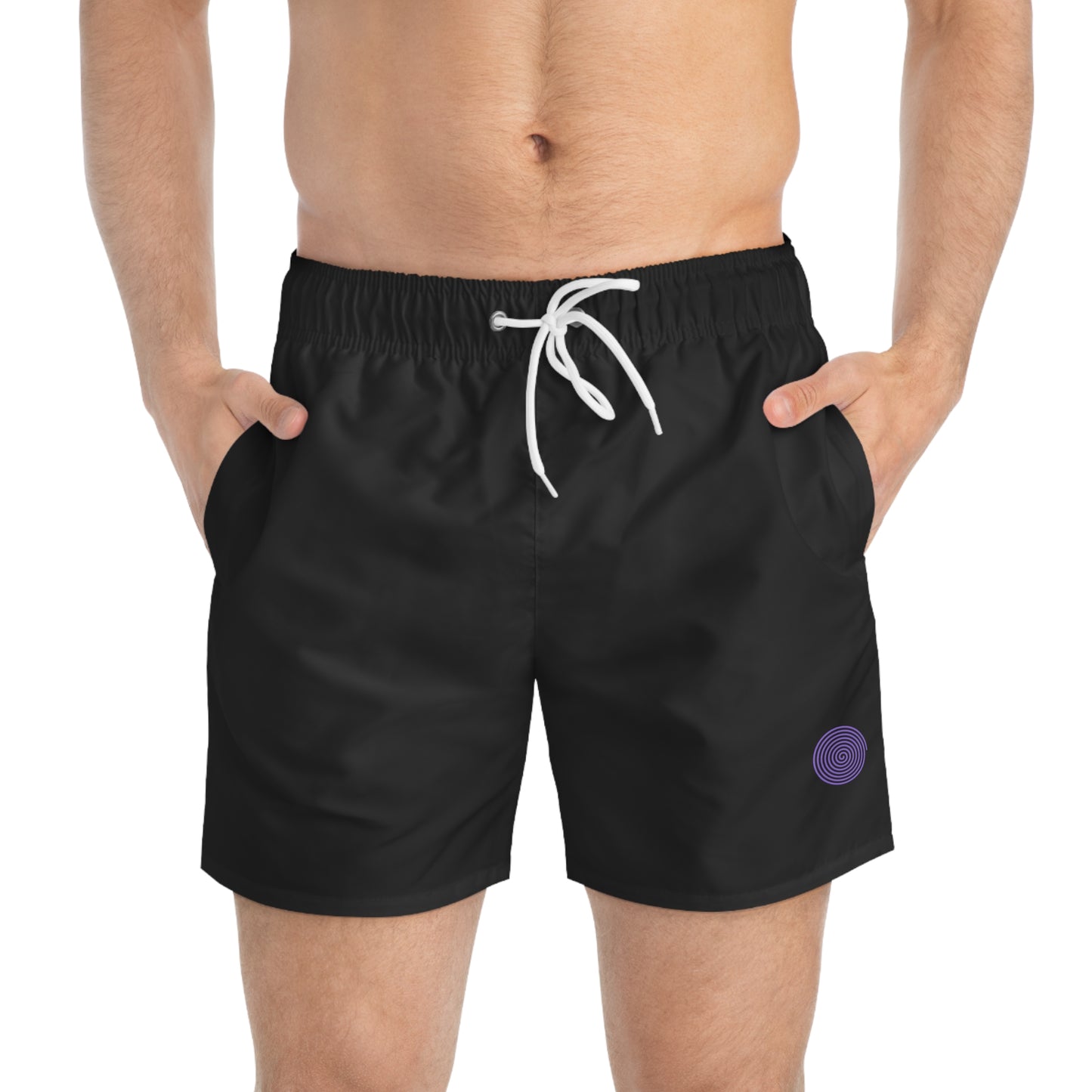 Basic Black / Purple Spiral Men's Swim/Gym Shorts. Skater / Surf Gear.