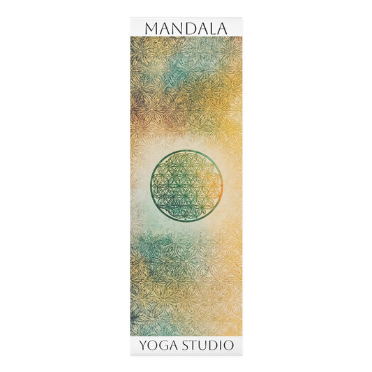 Seed of life Green and Golden Mandala Sacred geometry design. Personalized Yoga Mat. Gift for Yoga Lovers.