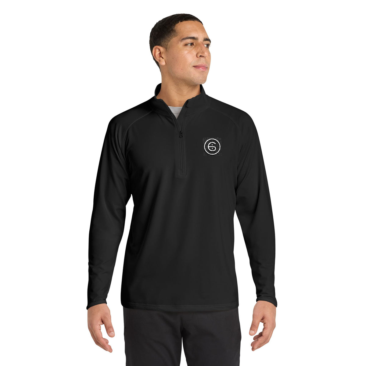 Add my own Logo! Quarter-Zip Black Pullover. Customizable Personalization Clothing for Men.