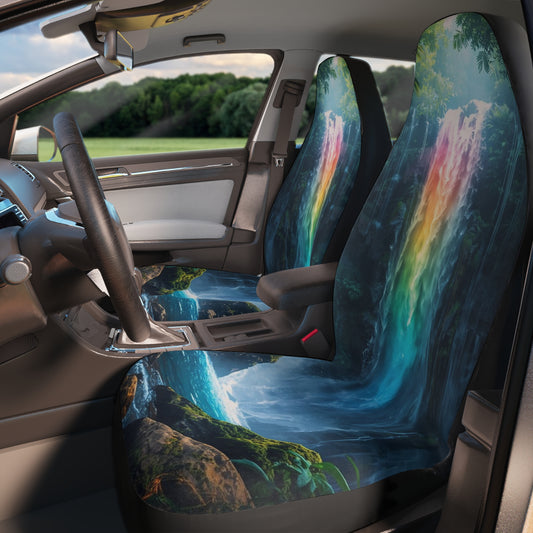 Rainbow Waterfall Car Seat Covers, Cute Auto Accessories, Car Decor, Gift for Her, Floral Design, Personalized Car Interior