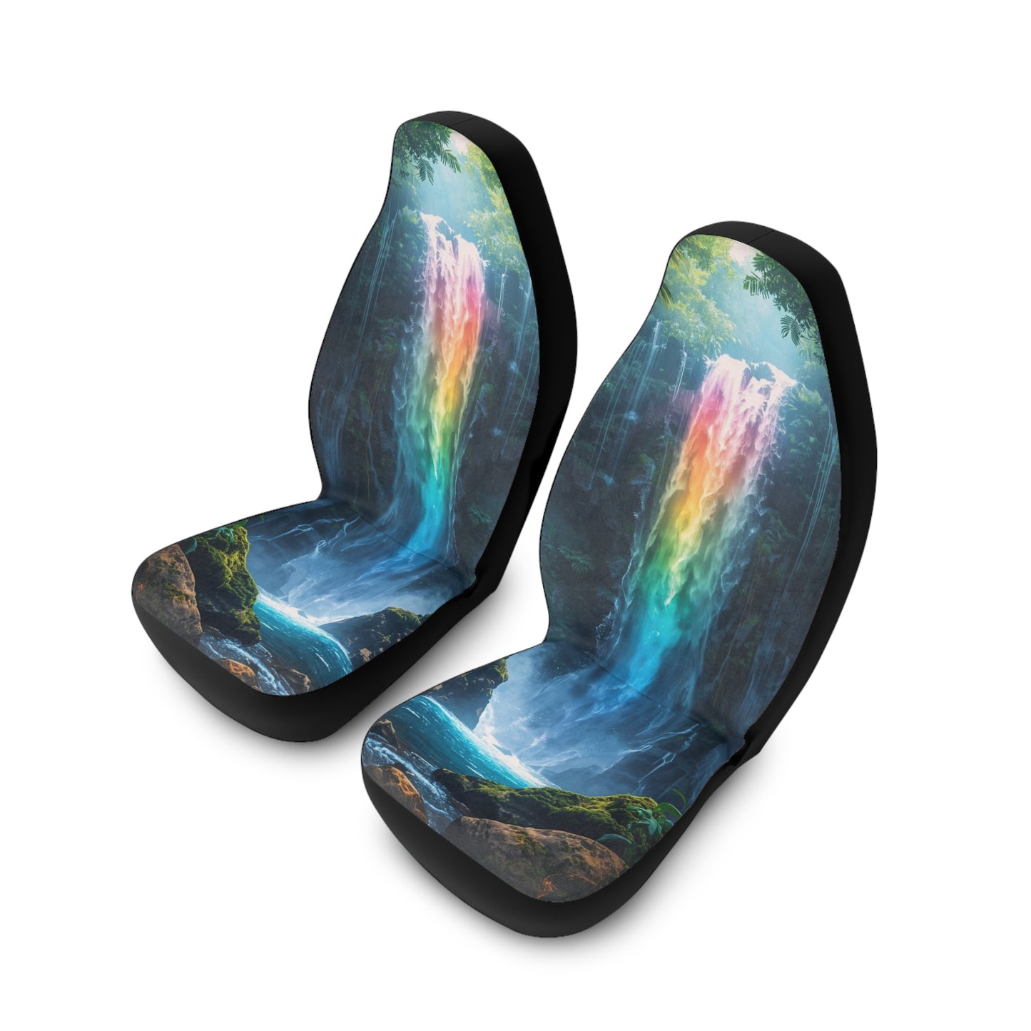 Rainbow Waterfall Car Seat Covers, Cute Auto Accessories, Car Decor, Gift for Her, Floral Design, Personalized Car Interior