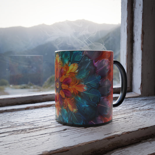 Color Morphing Floral Mug, 11oz | Gift for Her, Artistic Coffee Cup, Color Changing Ceramic Mug, Bohemian Home Decor fun Kitchenware
