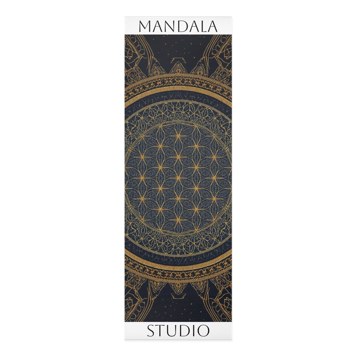 Navy Blue and Gold Mandala Sacred geometry design. Personalized Yoga Mat. Gift for Yoga Lovers, Fitness Enthusiasts, Exercise mat.