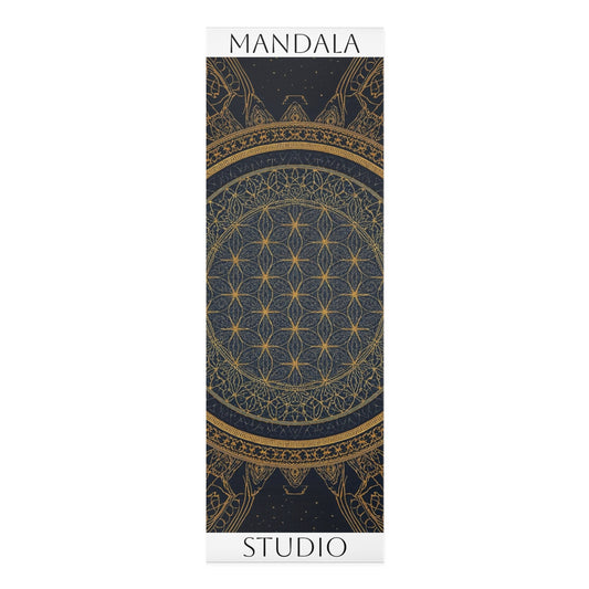 Navy Blue and Gold Mandala Sacred geometry design. Personalized Yoga Mat. Gift for Yoga Lovers, Fitness Enthusiasts, Exercise mat.