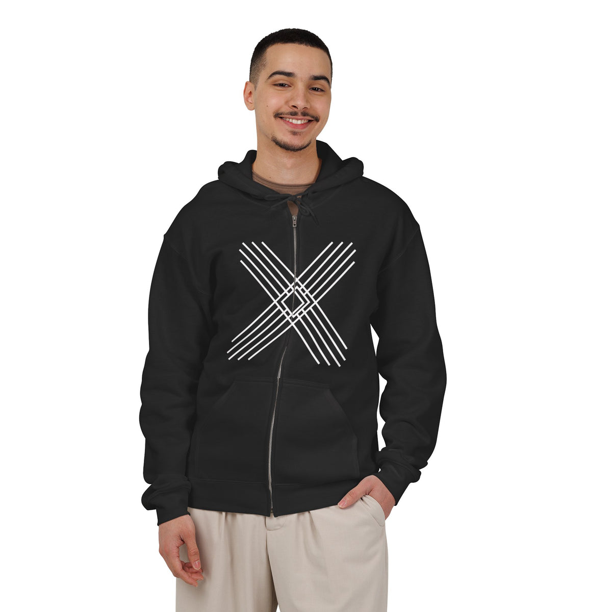Geometric X Zip Hoodie Men's Wear Gym Clothing