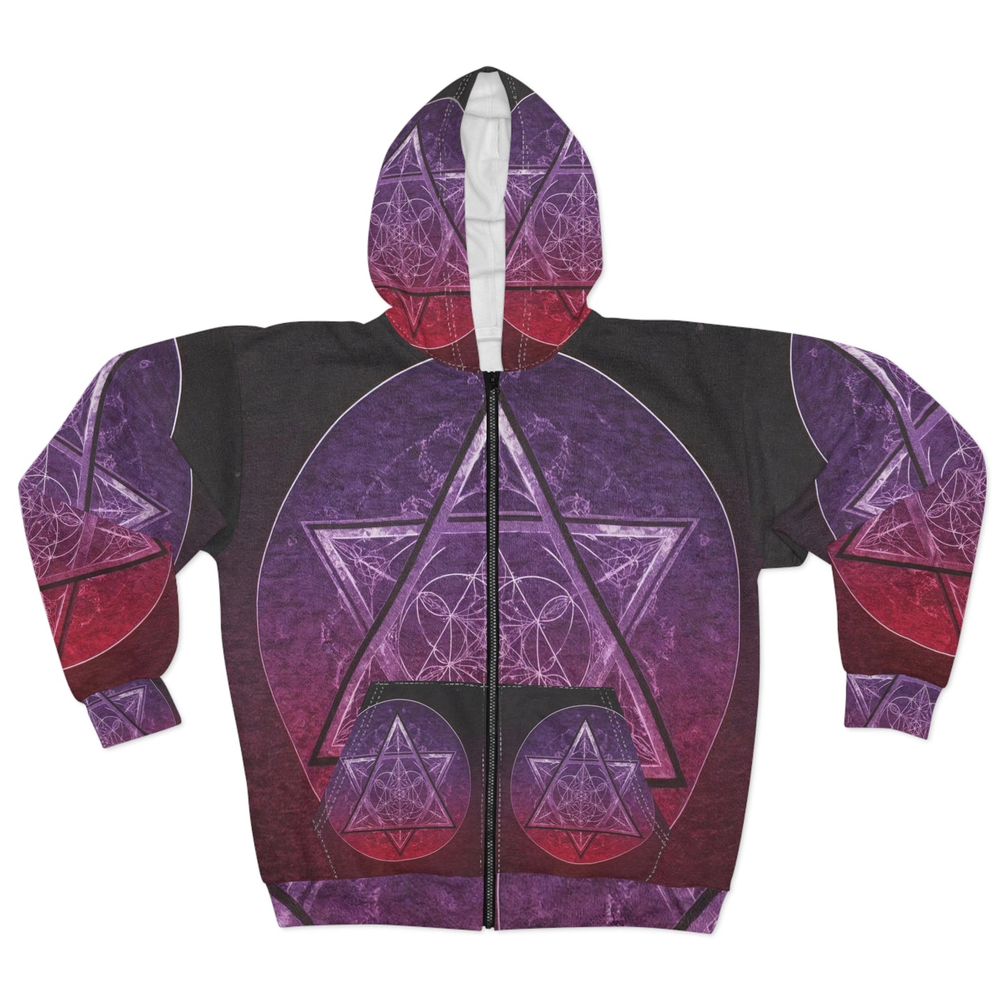 Purple Mandala Unisex Zip Hoodie - Spiritual Comfort Wear, Casual Outerwear, Cozy Layer, Yoga Apparel, Gift for Mindfulness