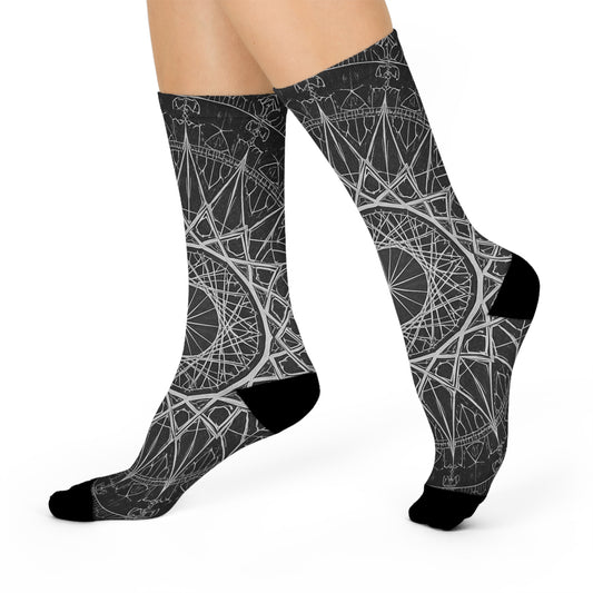 Geometric Ink mandala Crew Socks - Cozy Comfort with cool style.