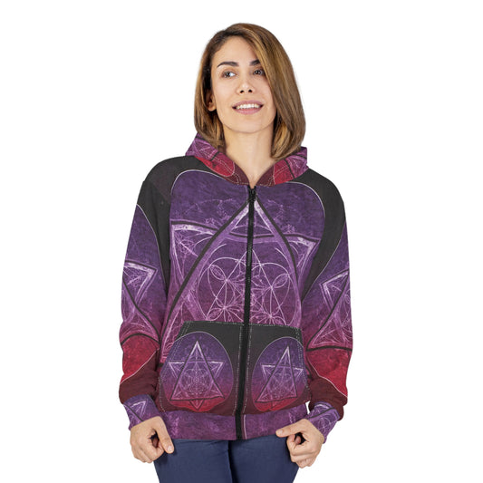 Purple Mandala Unisex Zip Hoodie - Spiritual Comfort Wear, Casual Outerwear, Cozy Layer, Yoga Apparel, Gift for Mindfulness