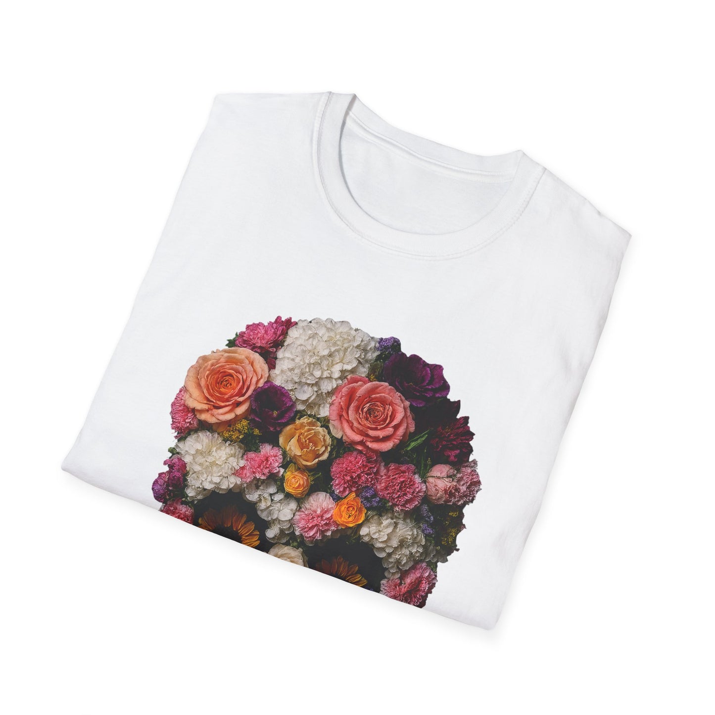 Floral Skull T-Shirt, Softstyle Unisex Tee, Perfect for Halloween, Day of the Dead, Casual Style, Gift for Skull Lovers.