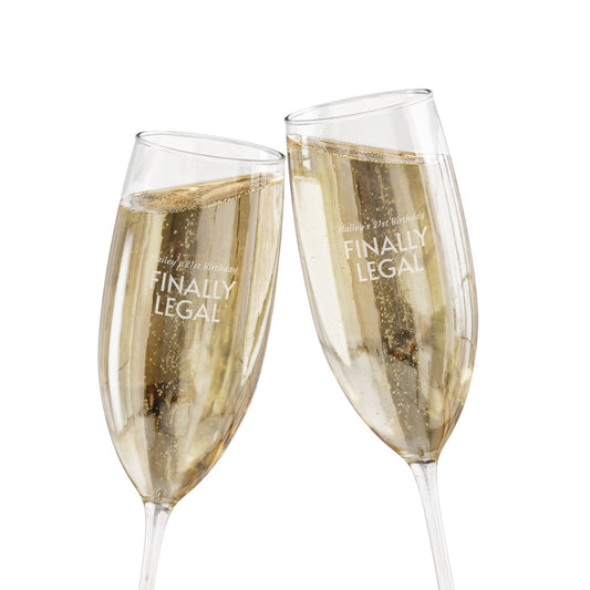 "FINALLY LEGAL" Personalized and Engraved Champagne Flute 8oz — Celebration Glass.