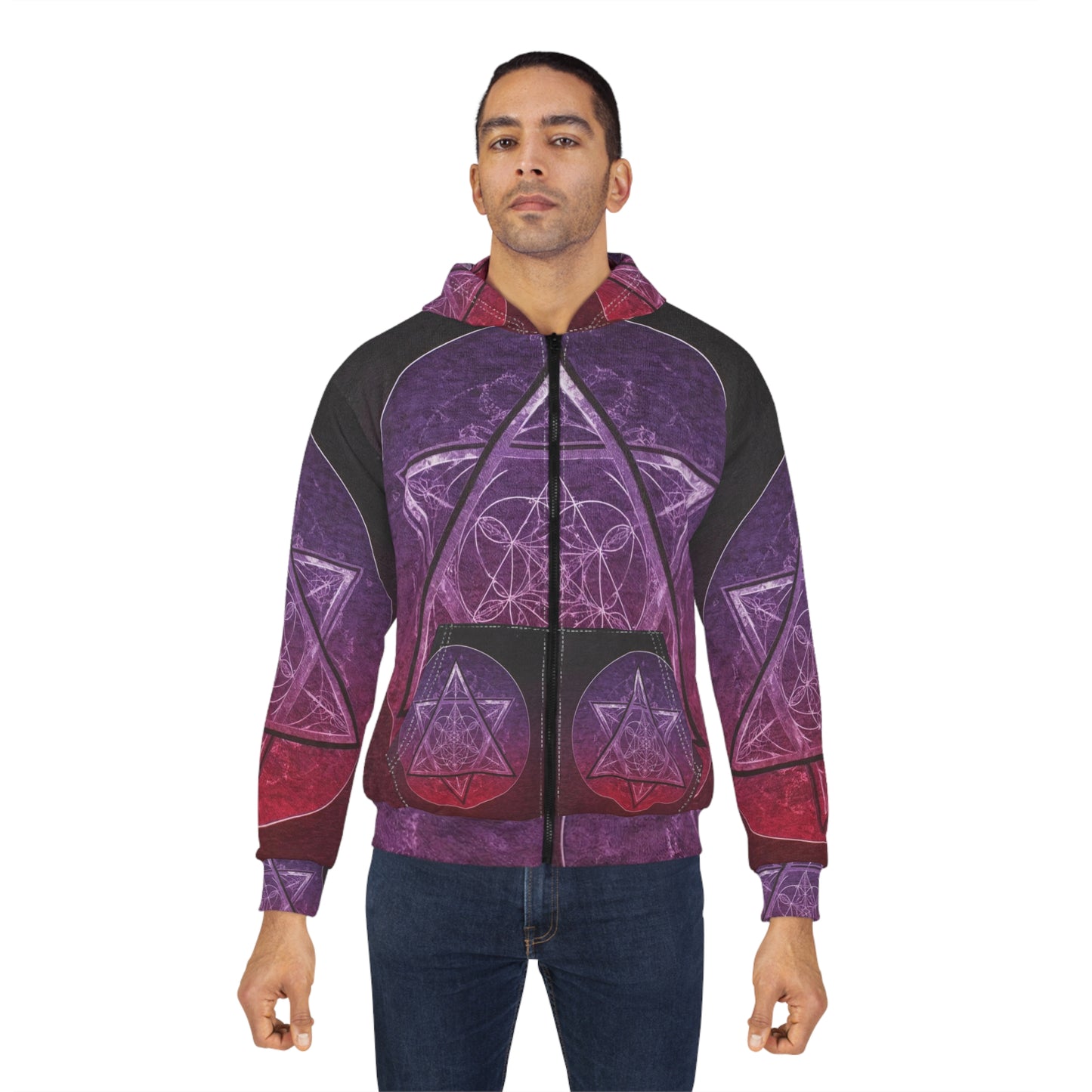 Purple Mandala Unisex Zip Hoodie - Spiritual Comfort Wear, Casual Outerwear, Cozy Layer, Yoga Apparel, Gift for Mindfulness