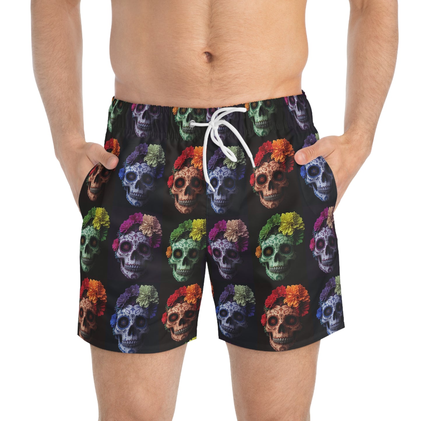 Color Skull Design Men's Swim Trunks Shorts. Skater Surf Gear