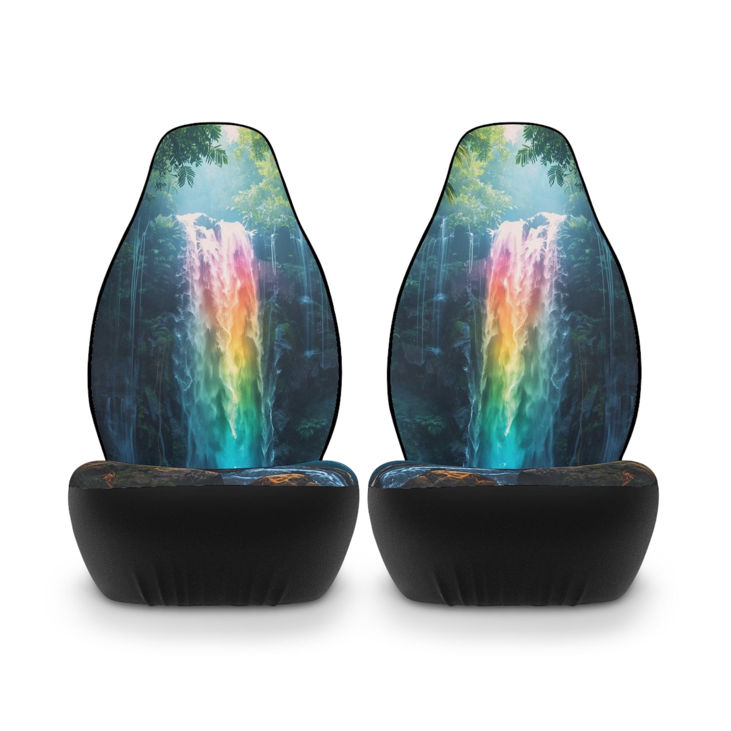 Rainbow Waterfall Car Seat Covers, Cute Auto Accessories, Car Decor, Gift for Her, Floral Design, Personalized Car Interior