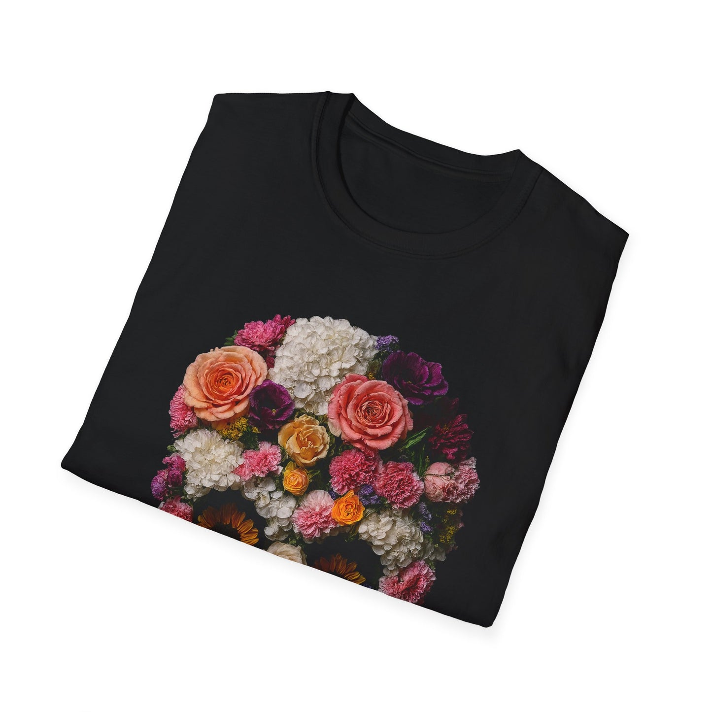 Floral Skull T-Shirt, Softstyle Unisex Tee, Perfect for Halloween, Day of the Dead, Casual Style, Gift for Skull Lovers.