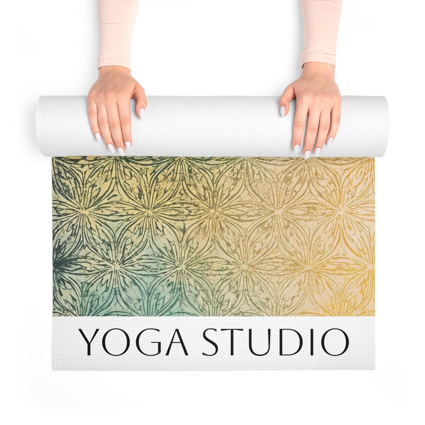 Seed of life Green and Golden Mandala Sacred geometry design. Personalized Yoga Mat. Gift for Yoga Lovers.