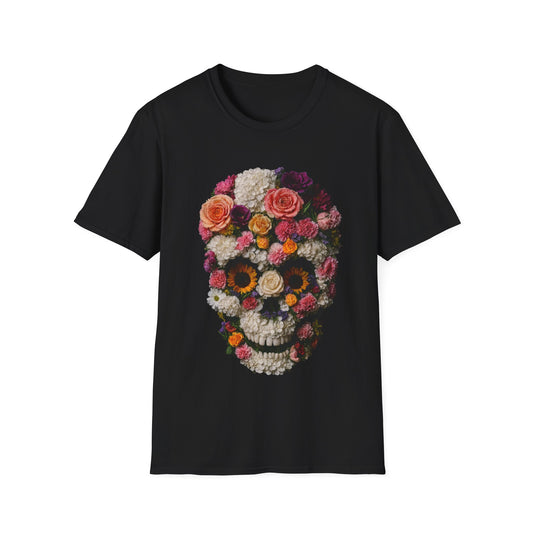 Floral Skull T-Shirt, Softstyle Unisex Tee, Perfect for Halloween, Day of the Dead, Casual Style, Gift for Skull Lovers.